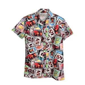 Surf Society Mushroom Postage Stamps Mens Button Up Short Sleeve Shirt Medium